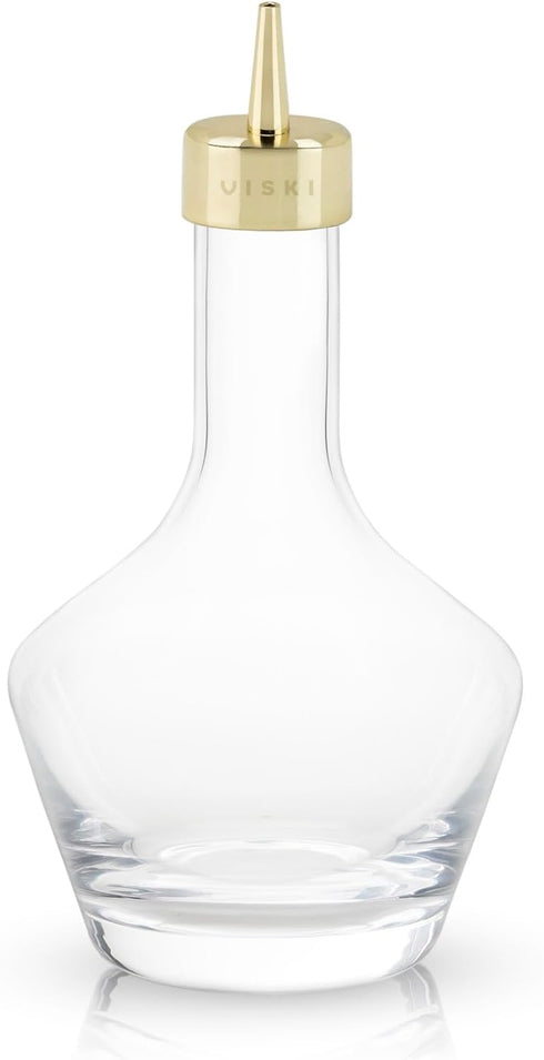 Viski Belmont Crystal Glass Cocktail Bitters Bottle with Gold Dasher Top, Elegant Barware for Cocktail Party or Special Occasion, Home Bar Accesso...