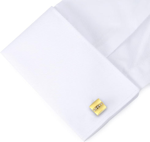 HONEY BEAR Gold Square Crystal Cufflinks for Mens Shirt Steel Wedding Gift...