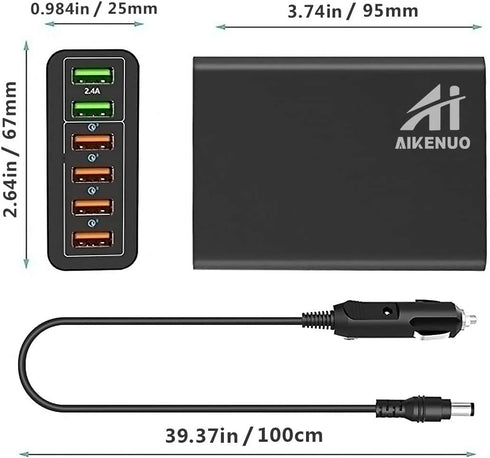 Multi Ports USB Car Charger, 96W 6 Port QC3.0 Fast Adapter Multiple Ports, with Four Quick Charge 3.0 Port, 12V-24V Multi Device Cigarette Lighter...