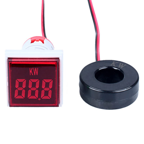 Power Tester, 22MM AC 220V/26KW 380V/45KW LED Digital Display Mini KW Meter Monitor, Square LED Signal Light Indicator Red Power Tester Detector...