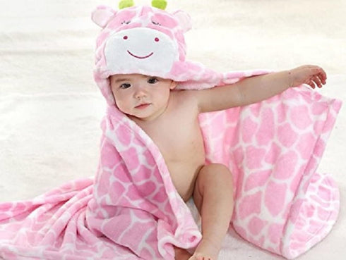 Baby Hooded Blanket Newborn Infant Soft Warm Swaddle Wrap Animal Face Coral Fleece Shower Bath Towel...
