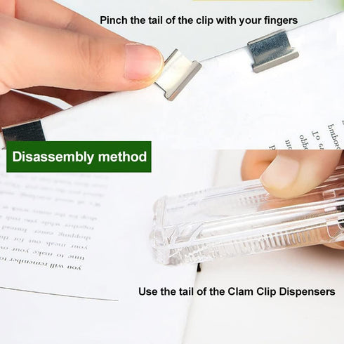 2Pcs Clam Clips for Paper, Paper Clam Clip, Portable Handheld Paper Clam Clip Dispenser with 100 Reusable Stainless Steel Metal Refill Clips, Fast...