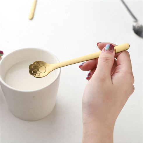 Bright Silver Stainless Steel Coffee Spoons, Cat Paw Teaspoons Hollow Stirring Spoons, Mixing Spoons Dessert Spoons Kitchen Accessories (Hollow Ca...