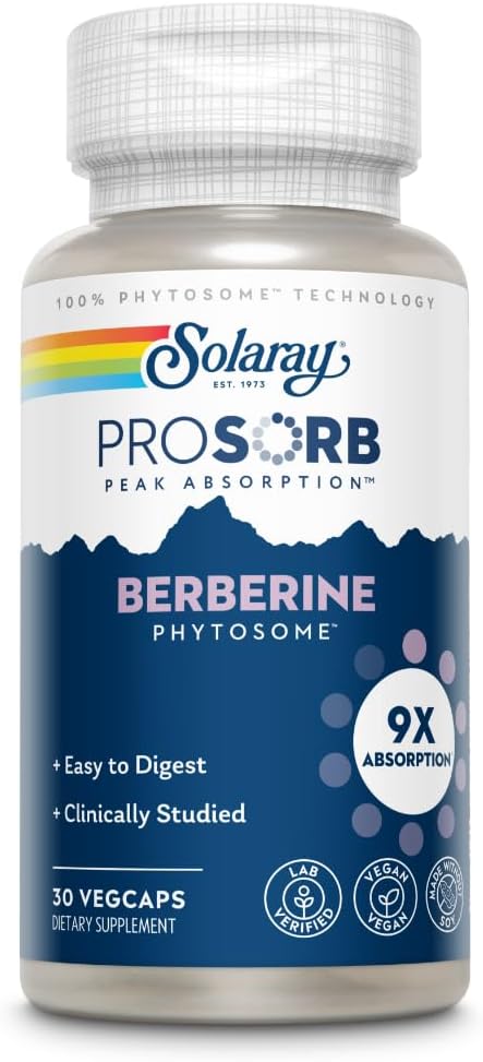 SOLARAY Berberine Phytosome - 9X Absorption and Easy-to-Digest - Standardized to 30% Berberine HCl - Vegan, Made Without Soy - 60-Day Guarantee - ...