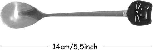 Honbay 2PCS Cute Cat Spoon Stainless Steel Tea Spoon Coffee Spoon Sugar Spoon for Cat Mug, Black and White...