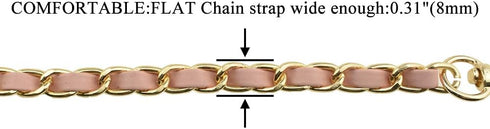 HAHIYO Mini Purse Chain Strap Slim Wide 8mm for LV Length 23.6 inches Extra Thick 4.5mm Pink Leather Gold Hardware for Shoulder Cross Body Sling H...