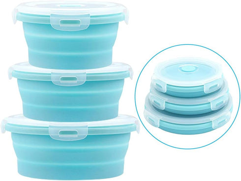 Collapsible Bowls, GLE2016 Silicone Collapsible Food Storage Containers with Lids for Camping, Round Silicone Lunch Containers, Microwave, Dishwas...
