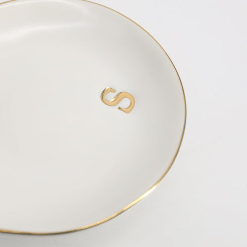 COLLECTIVE HOME - Ceramic Jewelry Tray, Decorative Monogram Jewelry Dish, Luxurious Trinket Tray with High Base, Birthday Mother's Day for Women (...