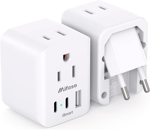 European Travel Plug Adapter, 2 Pack Foldable International Power Plug Adapter with 2 AC Outlets 3 USB Charging Ports(2 USB C), Type C Plug Adapte...