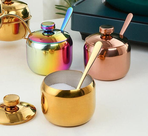 123Arts Stainless Steel Sugar Bowl with Lid and Spoon, Sugar Container for Coffee Salt Spices...
