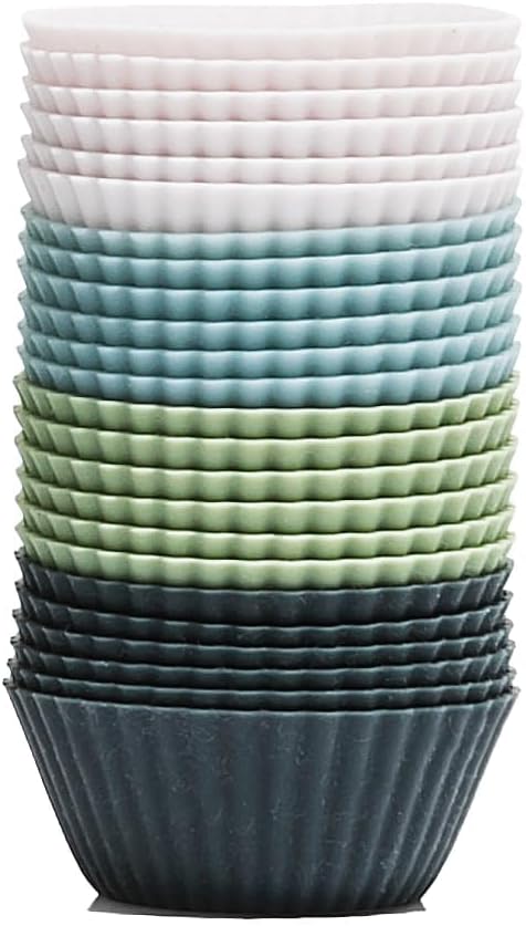 The Silicone Kitchen Reusable Mini Silicone Baking Cup, Non-Toxic, BPA Free, Dishwasher Safe, Mini, 24 Pack, White Blue Green...