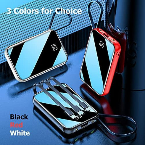 Portable Charger 10000 mAh Power Bank Mini LED Mirror Display Screen Excellent Touch Slim Portable Phone Charger for iPhone 15/14/13/Pro Samsung G...
