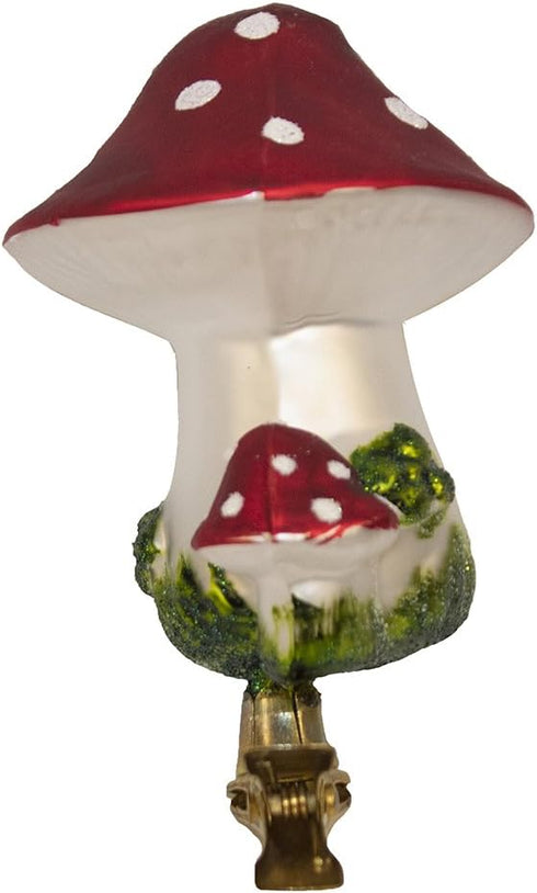 Kurt Adler 2-Piece Glass Clip-On Mushroom Ornament Set, 4-Inch,Christmas...