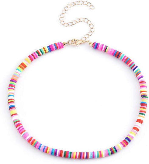 Fstrend Boho Heishi Surfer Choker Necklace Colorful Beads Vinyl Disc Lightweight Necklaces Summer Beach Puka Jewelry for Women and Girls...