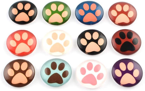 Craftdady 50Pcs Dog Pet Paw Printed Flatback Glass Cartoon Cabochons 12mm Half Round Cameo Glass Dome Cabochons Mixed Colors for Craft Photo Jewel...
