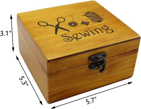 Flytreal Sewing Kit Small Box Basket, Wooden Hand Home Sewing Repair Tool Kit, Beginner Universal Sew Kit Accessories for Women, Men, Adults, Girl...