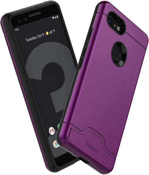 Teelevo Wallet Case for Google Pixel 3, Dual Layer Case with Card Slot Holder and Integrated Kickstand for Google Pixel 3 - Purple...