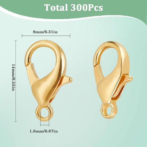 300Pcs Metal Claw Clasp Lobster Claw Clips Golden Swivel Lanyards Trigger Snap Alloy Mini Link Bulk Clip Findings for Jewelry Making Clasp DIY Bra...