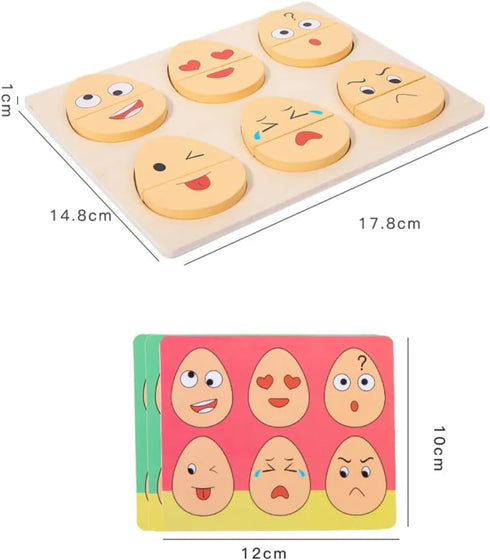 Montessori Wooden Face Expressions Matching Block Puzzle Educational Games Kids Emotion Matching Game Focus Training Parent-Child Interactive Toys...