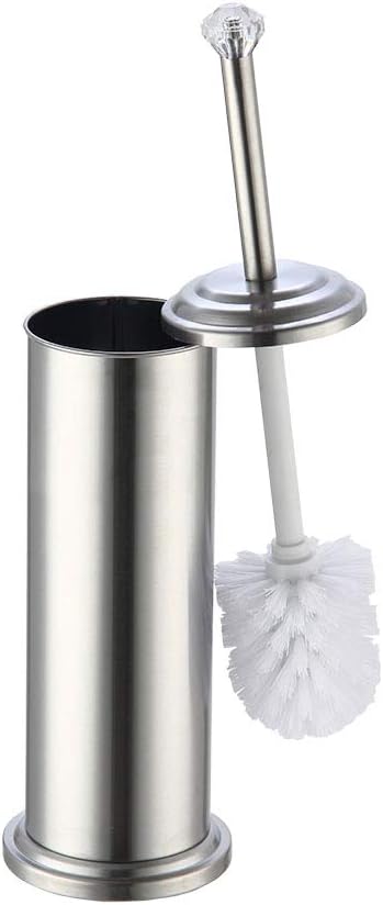 Home Basics Stainless Steel Toilet Brush Holder with Diamond Top, for Bathroom Storage – Heavy Duty, Deep Cleaning, Silver...