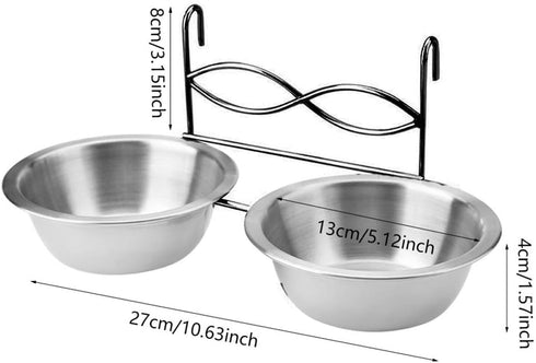 Owlike Stainless Steel Dual Hanging Food Water Bowl Feeder with Hook for Cat Pet Dog Puppy Crate Cage...