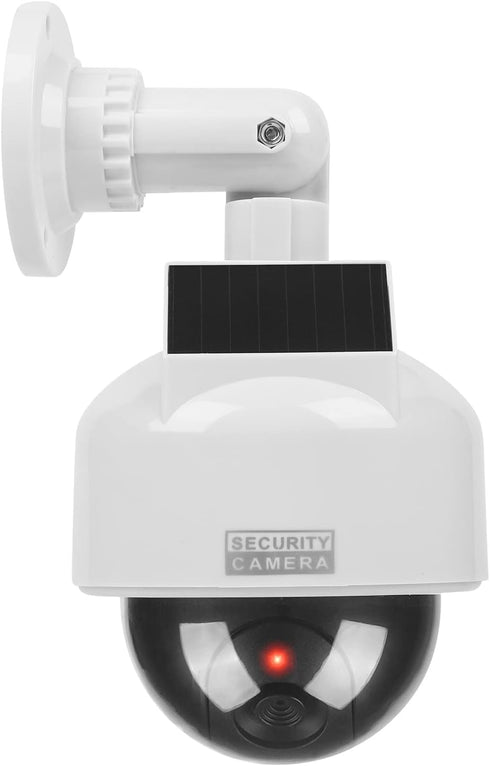 Solar Powered Dummy Fake CCTV Security Dome Camera with Flashing Red LED Light & Warning Security Alert Sticker Decal, Indoor/Outdoor Use...