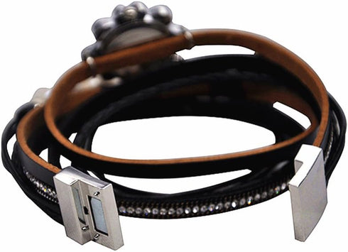Vintage Casual Women Leather Watch Feather Pearl Wish Tree 2 x Wrap Around Girl Watch Cuff Bangle with Magnetic Clasp...
