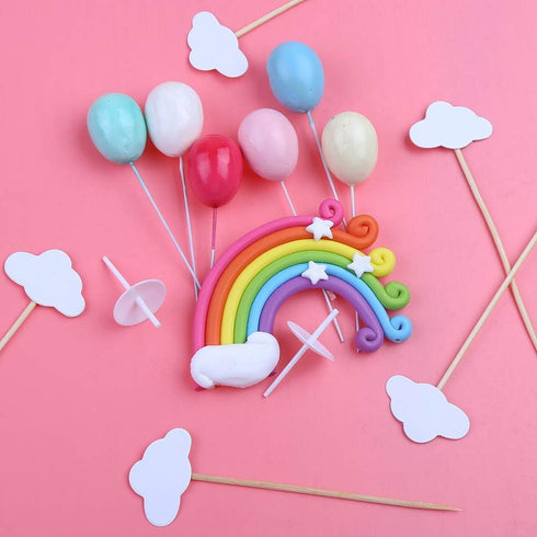 DIYASY Rainbow Cake Topper Kit Cloud Balloon Birthday Wedding Cake Flags for Birthday Wedding & Baby Shower Party Baking Decoration Supplies....