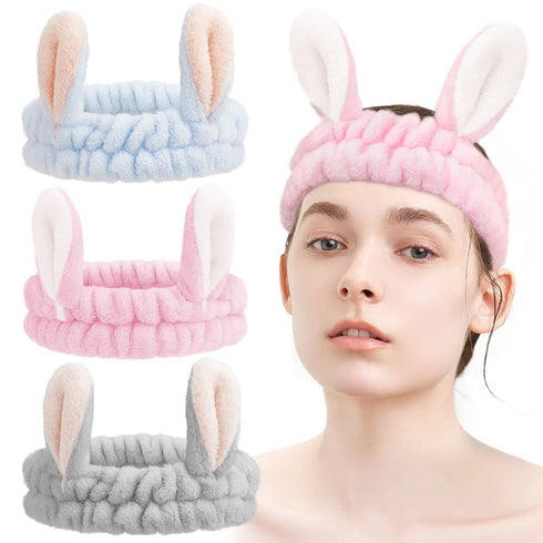 Easter Gifts for Girls, 3-Pack Bunny Headbands, Headbands for Women for Washing Face, Makeup Headband, Hair Band for Washing Face, Spa Headband fo...