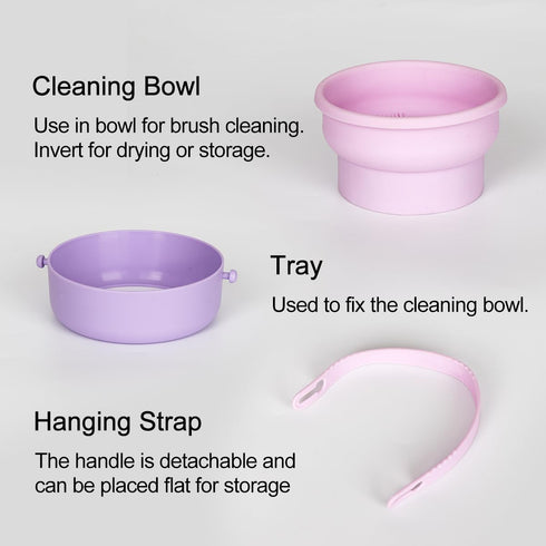 Makeup Brush Cleaning Mat, 3 in 1 Silicone Makeup Brush Cleaner Bowl with Drying Holder, Limpiador De Brochas De Maquillaje, Portable Cosmetic Bru...