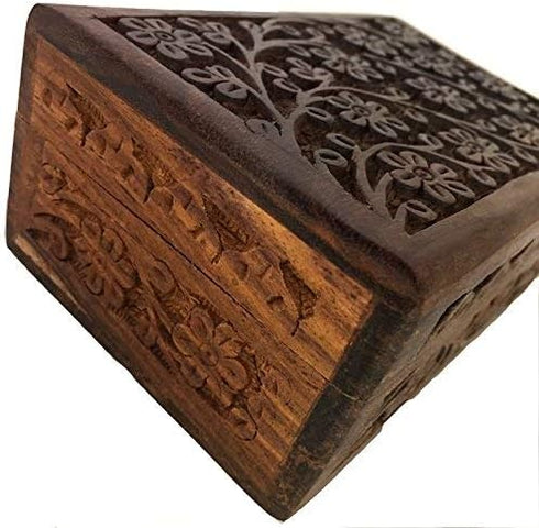 New Age Imports, Inc. GIFT IDEAS~ Floral Carved Handmade Wooden Box 4 inches by 6 inches~Ideal for storing Jewelry, Coins, Tartot cards, Small Tre...