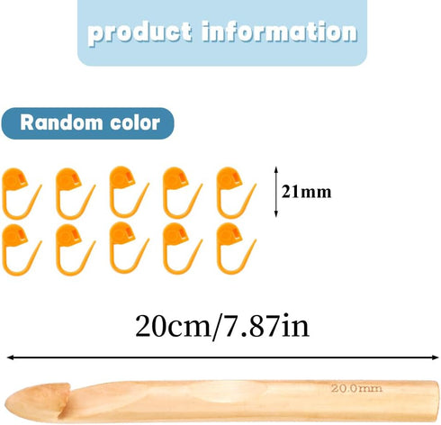 Wooden Crochet Hooks, 20mm Wooden Handle Crochet Hook Bamboo Knitting Crochet Needles with 10 pcs Knitting Stitch Markers for Handcraft Crocheting...