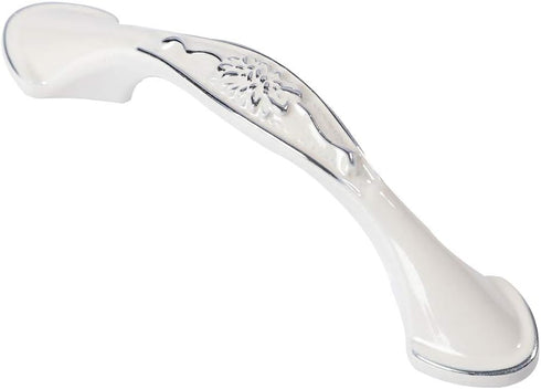 Solid Ivory Cabinet Hardware Handle Pull Lustrous Chrome Silver Flower Dresser Wardrobe Pull - 2.52" (64mm) Hole Centers, 5 Pack, Silver and Ivory...