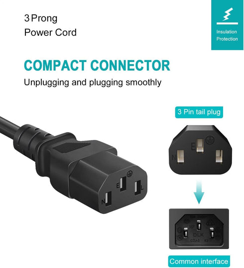 3 Prong Power Cord for Instant Pot Electric Pressure Cooker, Power Quick Pot, Rice Cooker, Smart Power Cooker, Soy Milk Maker and More Kitchen App...