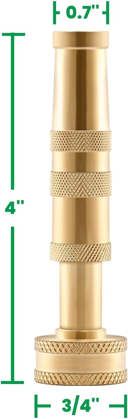 Watflow 3/4" Solid Brass Hose Nozzle - Heavy Duty High Pressure Hose Nozzle, Twist Hose Nozzle Sprayer for Watering Flowers, Lawns, Cleaning Groun...