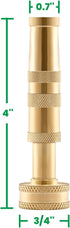 Watflow 3/4" Solid Brass Hose Nozzle - Heavy Duty High Pressure Hose Nozzle, Twist Hose Nozzle Sprayer for Watering Flowers, Lawns, Cleaning Groun...