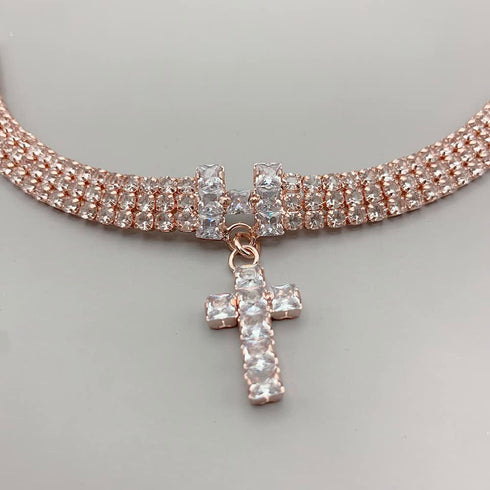 Pet Collar with Diamonds Adjustable Sparkling Jewelry Cross Rhinestone Dog Chain Collar Wedding Cat and Dog Small Pet Necklace Jewelry (M, Rose Go...