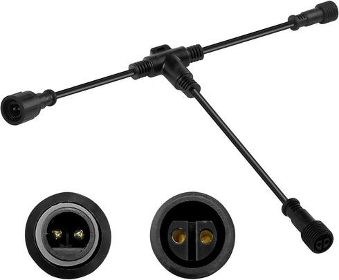 9.8FT Outdoor Extenstion Cord with 2 Core 2 pin Black Plastics IP65 T Shape Tee Connctor for Extend Outdoor Landscape Lights,UL...