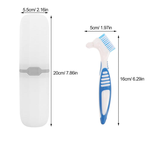 Healeved 2 Sets Denture with Toothbrush Cases, Denture Cleaning Personal Denture Toothbrush Small Double-Side Assorted Color...