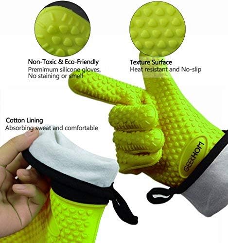 GEEKHOM Grilling Gloves, Heat Resistant Gloves BBQ Kitchen Silicone Oven Mitts, Long Waterproof Non-slip Potholder for Barbecue, Cooking, Baking(G...
