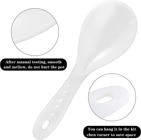 2PCS Plastic Rice Paddle Spoon Rice Scoop, Non-Stick Rice Spatula Rice Cooker Spoon Rice Serving Spoon 7.87 Inch (White B)...