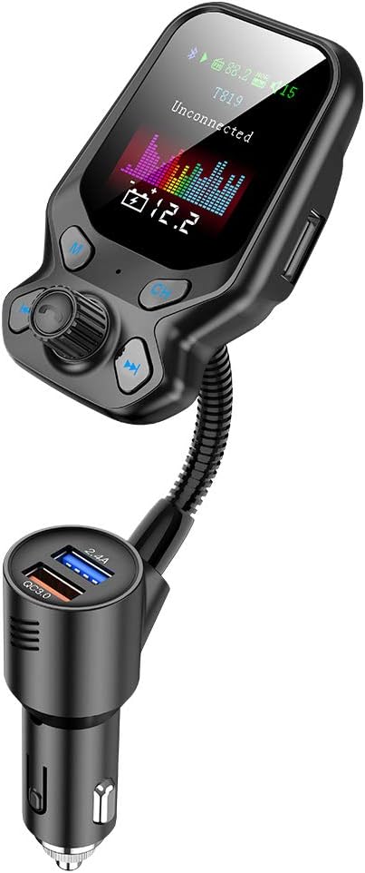 Bluetooth FM Transmitter for Car,YIBECAR Bluetooth Car Adapter Car Kit with 1.8" Color Display Supports Hands-Free Call AUX in/Out SD/TF Card USB ...