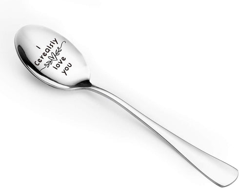I Cerealsly Love You Spoon Engraved Stainless Steel Funny Cereal Spoon for Cereal Lover, Girlfriend,Wife,Husband,Boyfriend,Fiancé,Fiancée - Perfec...