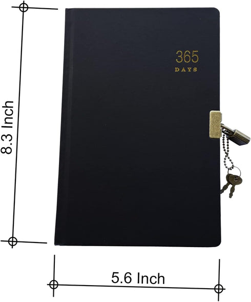 Vintage 365 Journal With Lock And Key A5 Blank Page Notebook Black Hardcover Diary Journal For Women, Men, Adults...