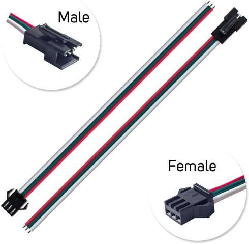 BTF-LIGHTING 20 Pairs JST SM 3 Pin Connectors for WS2812B WS2811 WS2812 WS2814 SK6812 FOCB CCT LED Strip Female Male 15cm 22awg Wire...