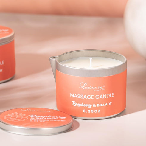Natural Soybean Massage Candles for Massage Therapy-Romantic Candles for SPA Treatment-Body Oil Candle for Relaxation 6.35OZ (Raspberry & Brandy S...