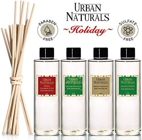 Urban Naturals Holiday Cranberry & Pine Scented Oil Reed Diffuser Refill | Cranberry, Holly Berries and Frosted Fir Needles | Includes a Free Set ...