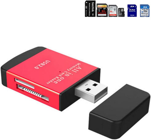 4 in 1 Card Reader USB2.0 to SD Micro SD TF MS MMC M2 Cardreader for Laptop PC Smart Card Reader SD Card Reader 4 in 1 Card Adapter (Red)...