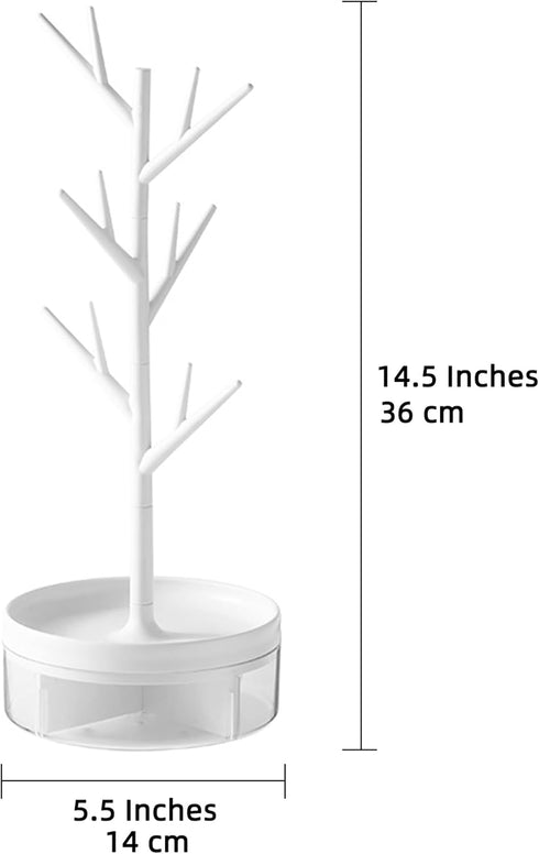 Branch Jewelry Rack With Rotatable Base and Storage Box Tree Tower Rack Hanging Organizer for Ring Earrings Necklace Bracelet,Suitable for living ...