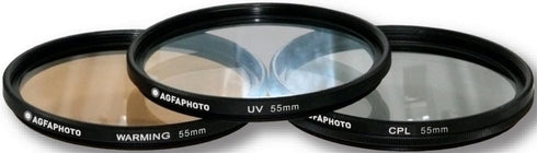AGFA 3-Piece Professional Filter Kit 55mm - Ultraviolet (UV) + Circular Polarizor (CPL) + Warming Intensifier APFTK55...